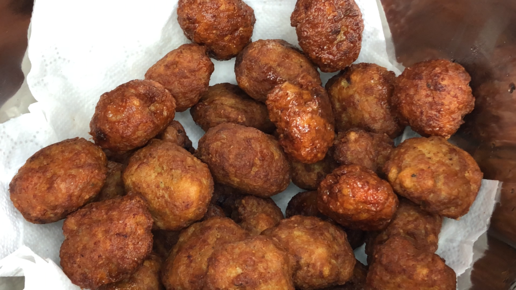 freshly fried delicious pork meatballs