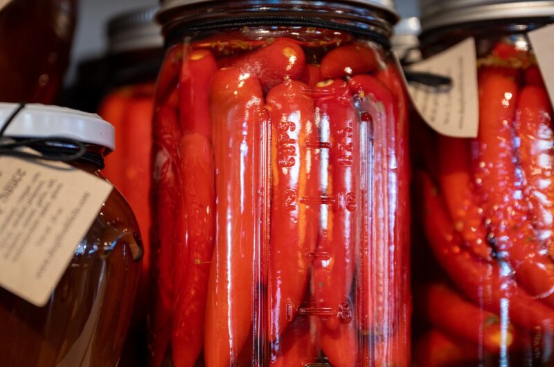 Fresh pickled roasted peppers