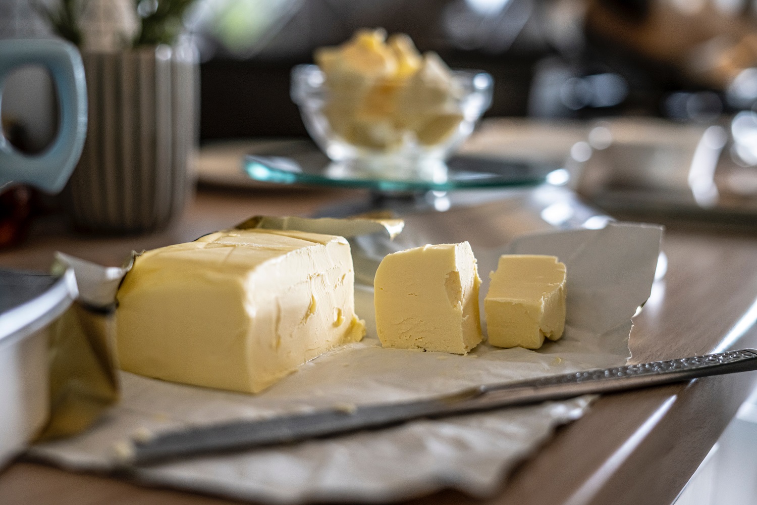 fresh butter and margarine served on table