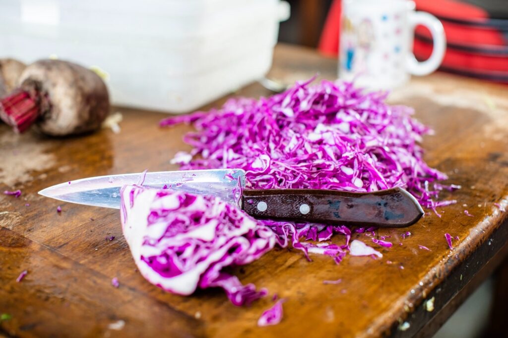 cabbage cut for a fresh cabbage slaw