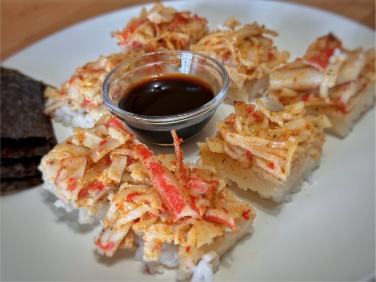 Cajun crab stick sushi bake (or salmon)