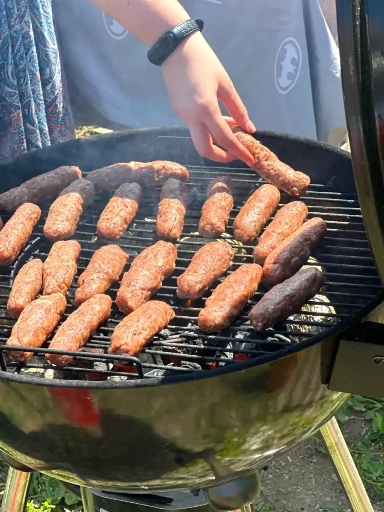 grilling Romanian sausages for barbecue